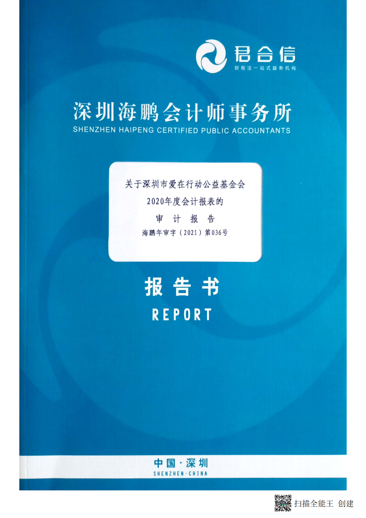 关于深圳市爱在行动公益基金会2020年度会计报表的审计报告